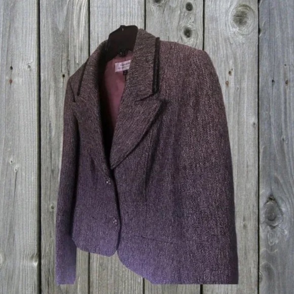 Tahari Suit Pink Black Grey Tweed Peplum Blazer - Picture 7 of 16